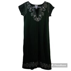 SOFT SURROUNDINGS Green Embroidered Short Sleeve Sequin Dress Size XS